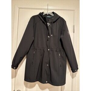 L-RL Ralph Lauren Black Rain Wind Jacket Full Zip Button Hooded Athletic Coat XL